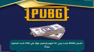 اشحن 60000 شدة ببجي UC اليوم واحصل فورًا على 2100 شدة إضافية مجانًا